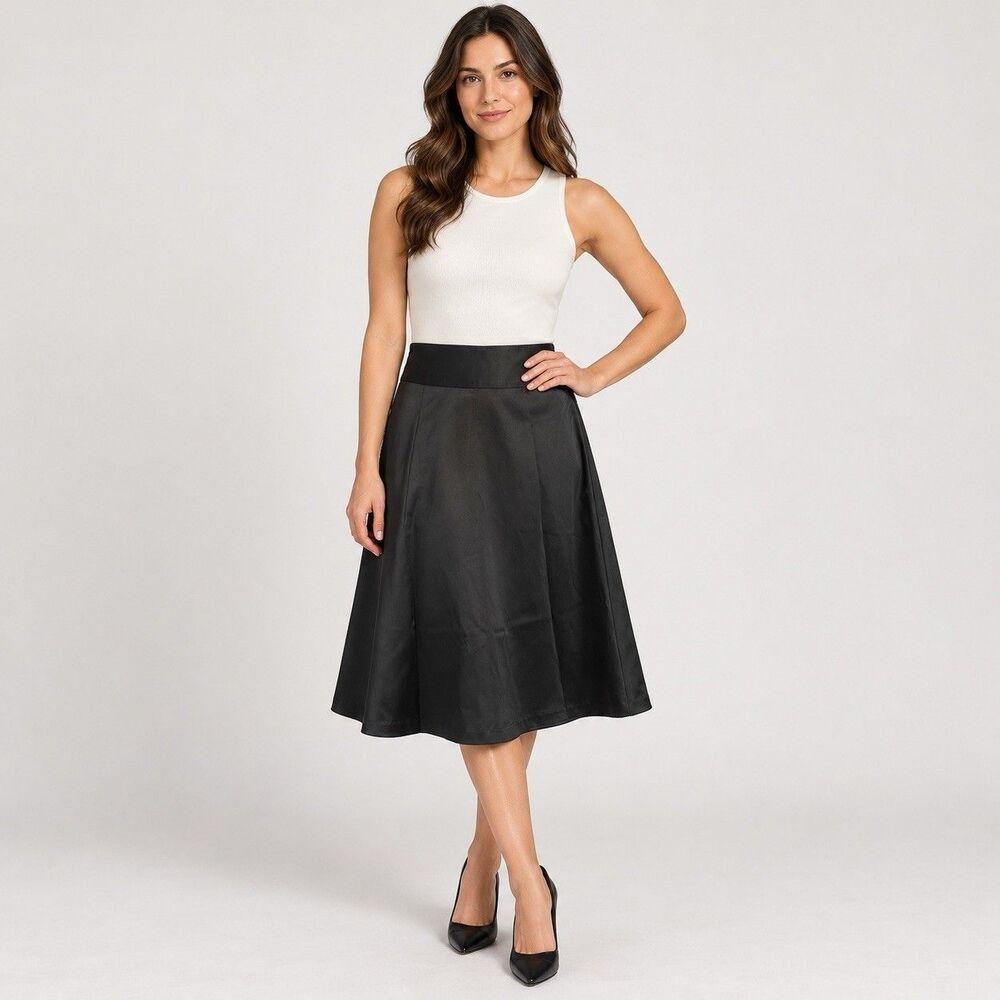 The Limited Skirt 2 Women Black Satin Solid A-Line Knee Length Zip